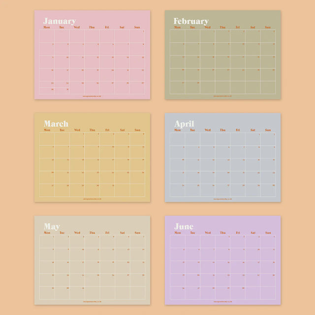 Undated Pastel Rainbow Wall Calendar