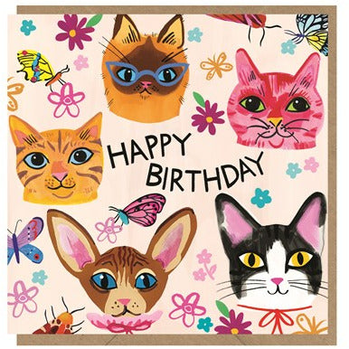 Happy Birthday Floral Cats Card