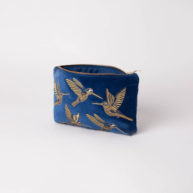Hummingbird Blue Velvet Travel Pouch