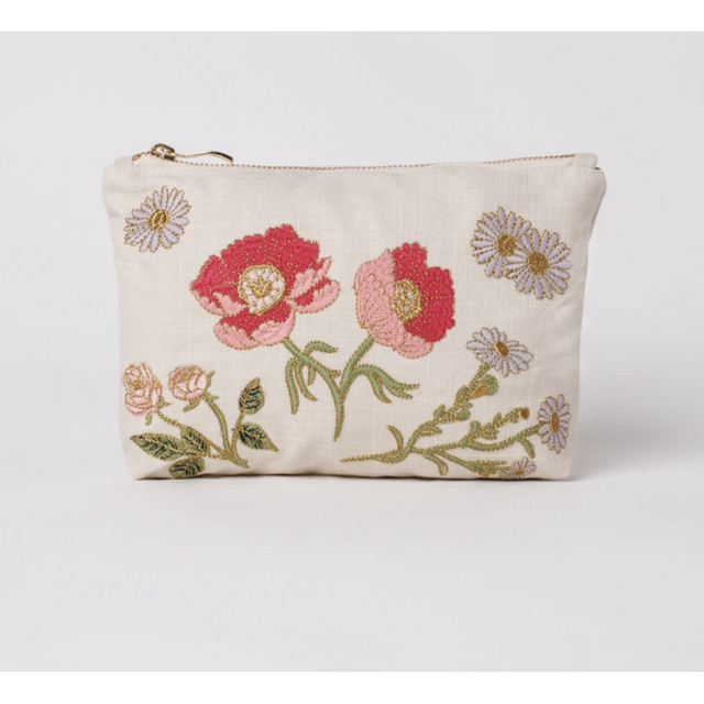 British Blooms Cream Embroidered Travel Pouch