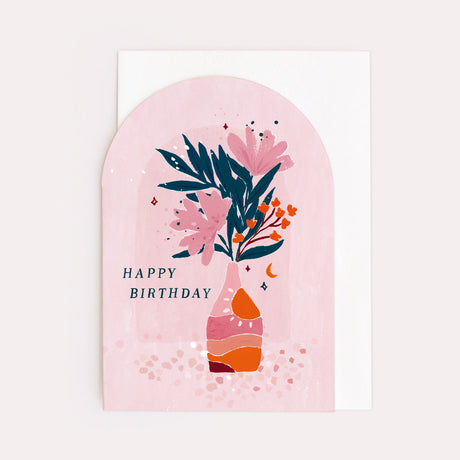 Happy Birthday Pink Vase Card