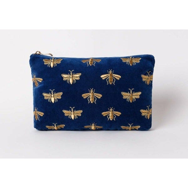 Honey Bee Cobalt Blue Velvet Everyday Pouch