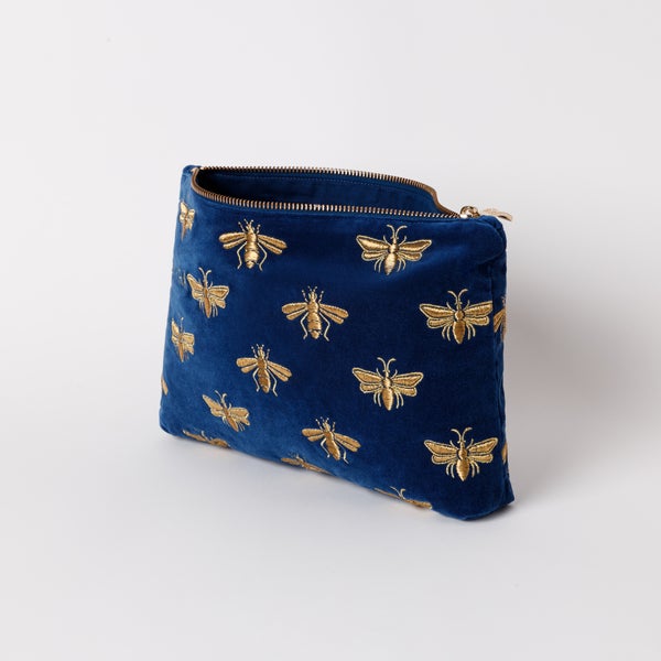 Honey Bee Cobalt Blue Velvet Everyday Pouch