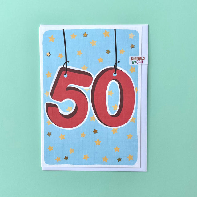 Age 50 Star Embellished Card