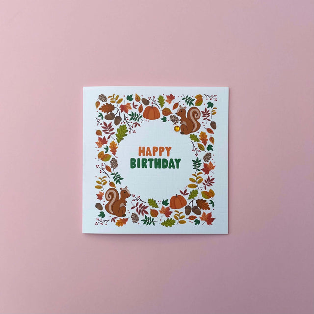 Squirrel Autumn Birthday Card