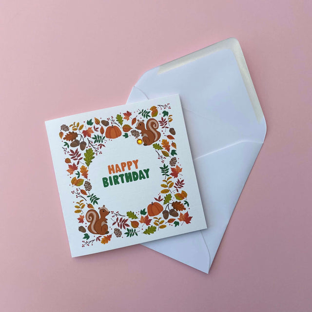Squirrel Autumn Birthday Card