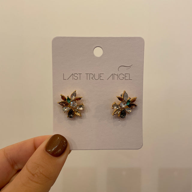 Gold Gem Cluster Earrings