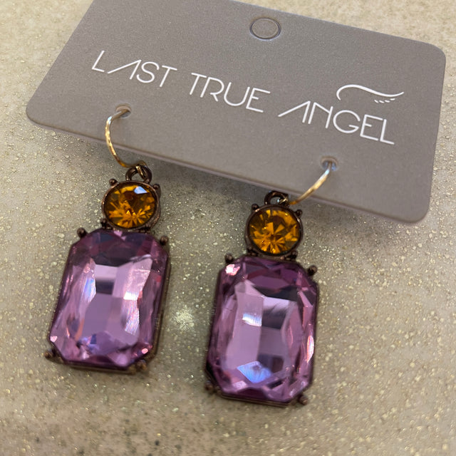 Amber & Violet Gem Post Drop Earring