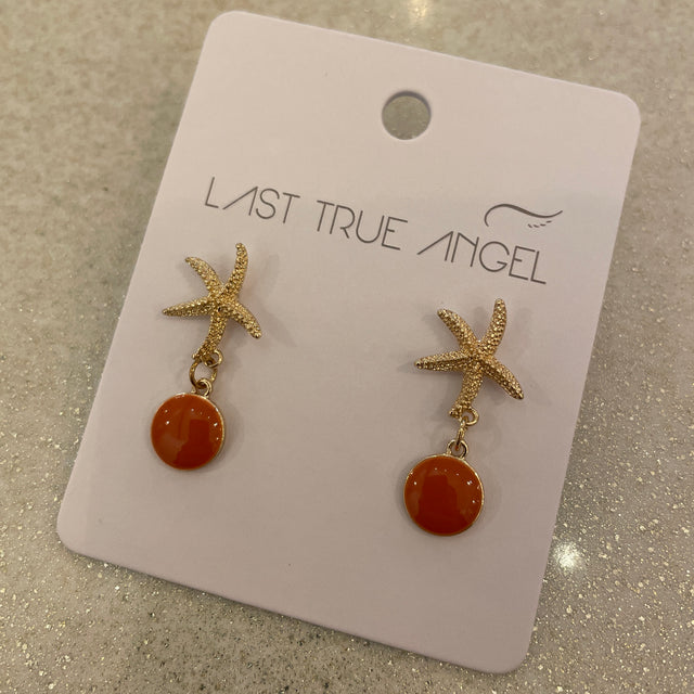 Gold Starfish With Orange Drop Earrings