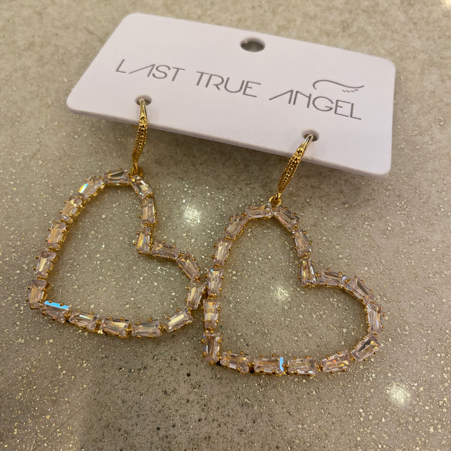 Gold Crystal Dangly Heart Earring