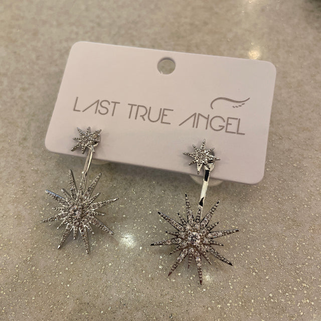 Crystal Silver Star Drop Earrings