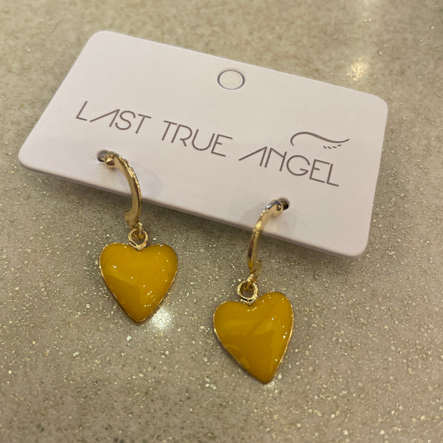Gold Hoop With Enamel Mustard Heart