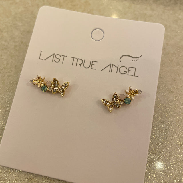 Butterfly & Flower Stud Earrings