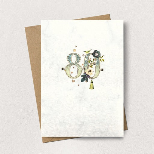 80 Age Floral Bird Birthday Card