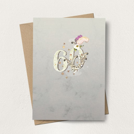 60 Age Feather Birthday Card