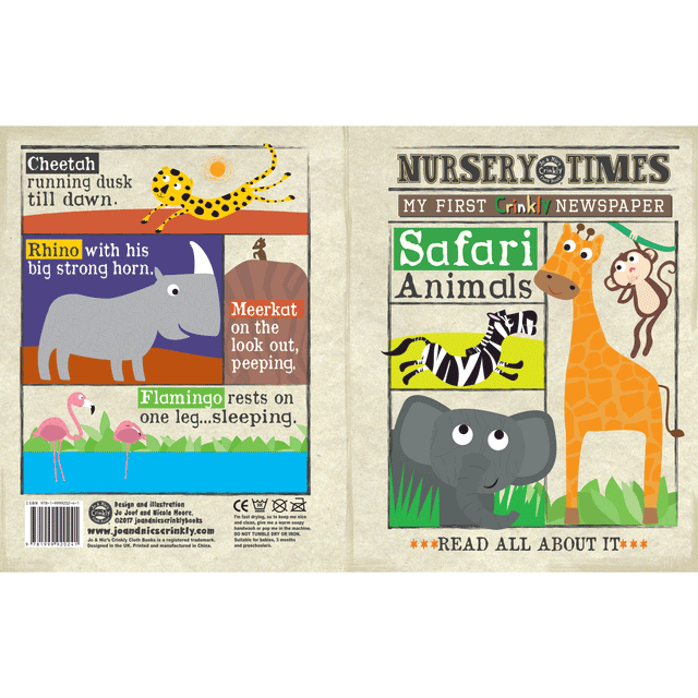 Nursery Times Crinkly Newspaper - Safari Animals