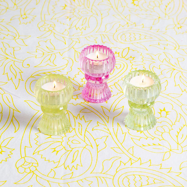 Small Yellow Glass Candle Holder