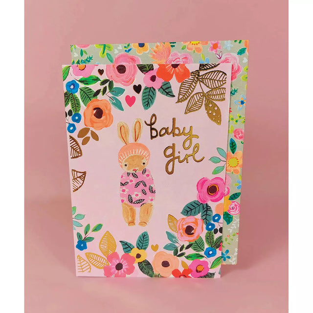 New Baby Pink Foil Bunny Card