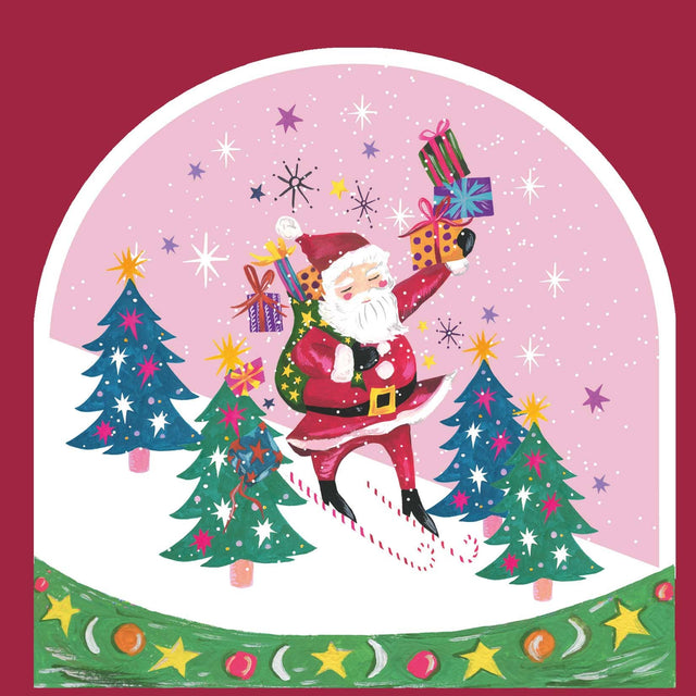 Santa on Skis Snow Globe Christmas Card