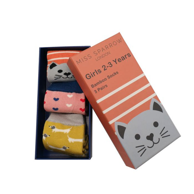 Gift Box Cat And Dogs Bamboo Socks - Age 2-3 Years