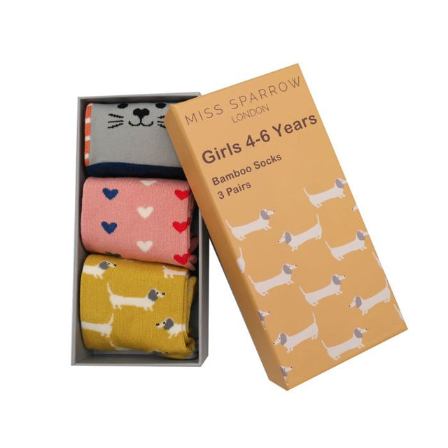 Gift Box Cat And Dogs Bamboo Socks - Age 4-6 Years