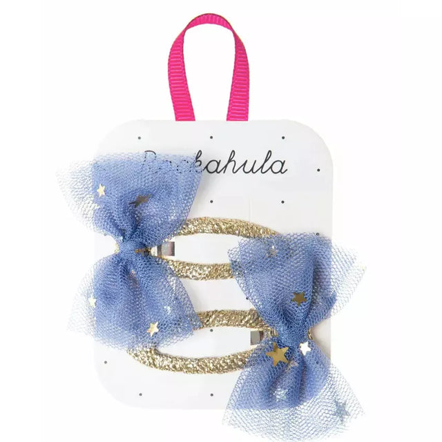 Moonlight Blue Tulle Bow Clips