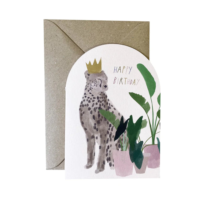 Cheetah Botanical Birthday Card