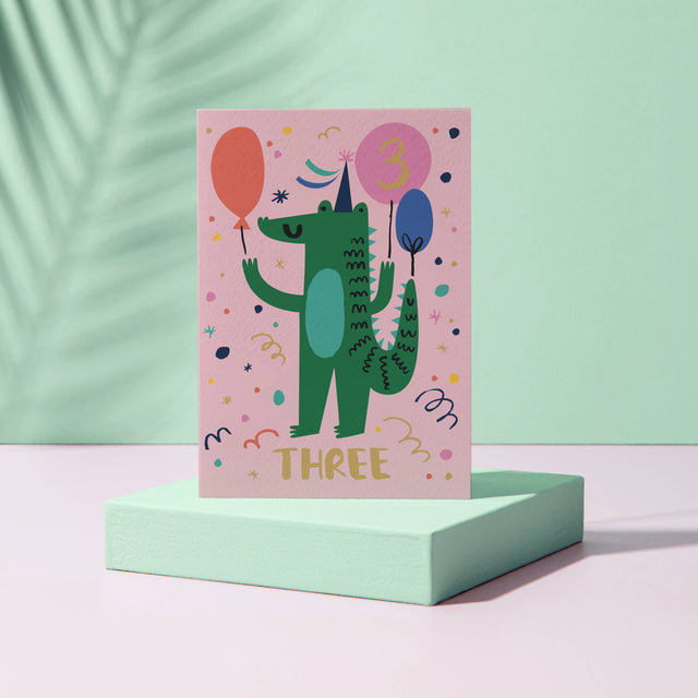 Age 3 Crocodile Birthday Card