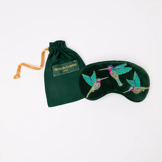 Green Hummingbird Embroidered Eye Mask