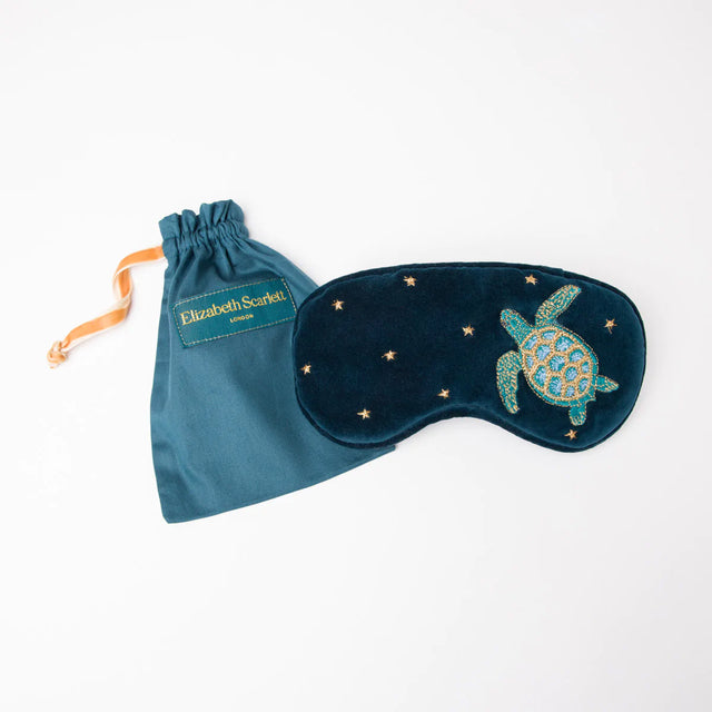Navy Turtle Embroidered Eye Mask