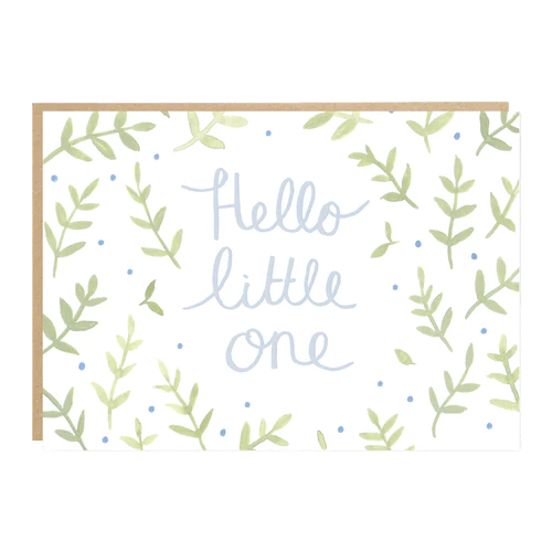 Hello Little One Blue Leaf Card