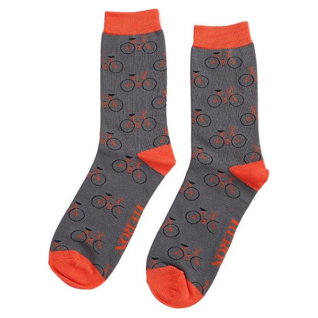 Bikes Grey And Orange Bamboo Socks