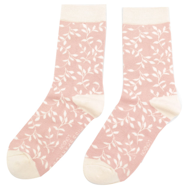 Trailing Leaves Dusky Pink Ladies Socks