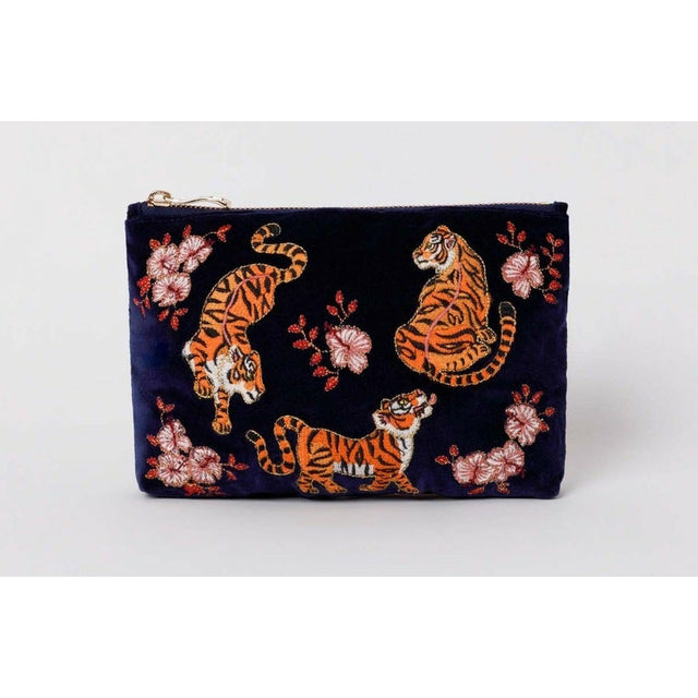 Tiger Navy Velvet Everyday Pouch