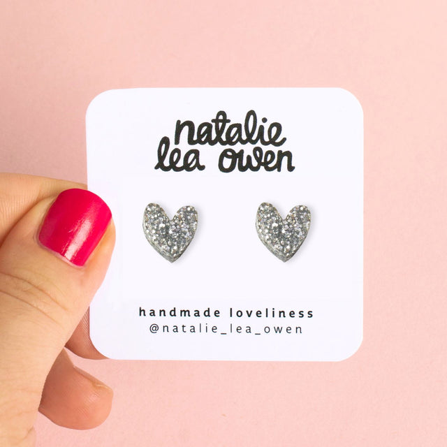 Heart Earrings Glitter Silver