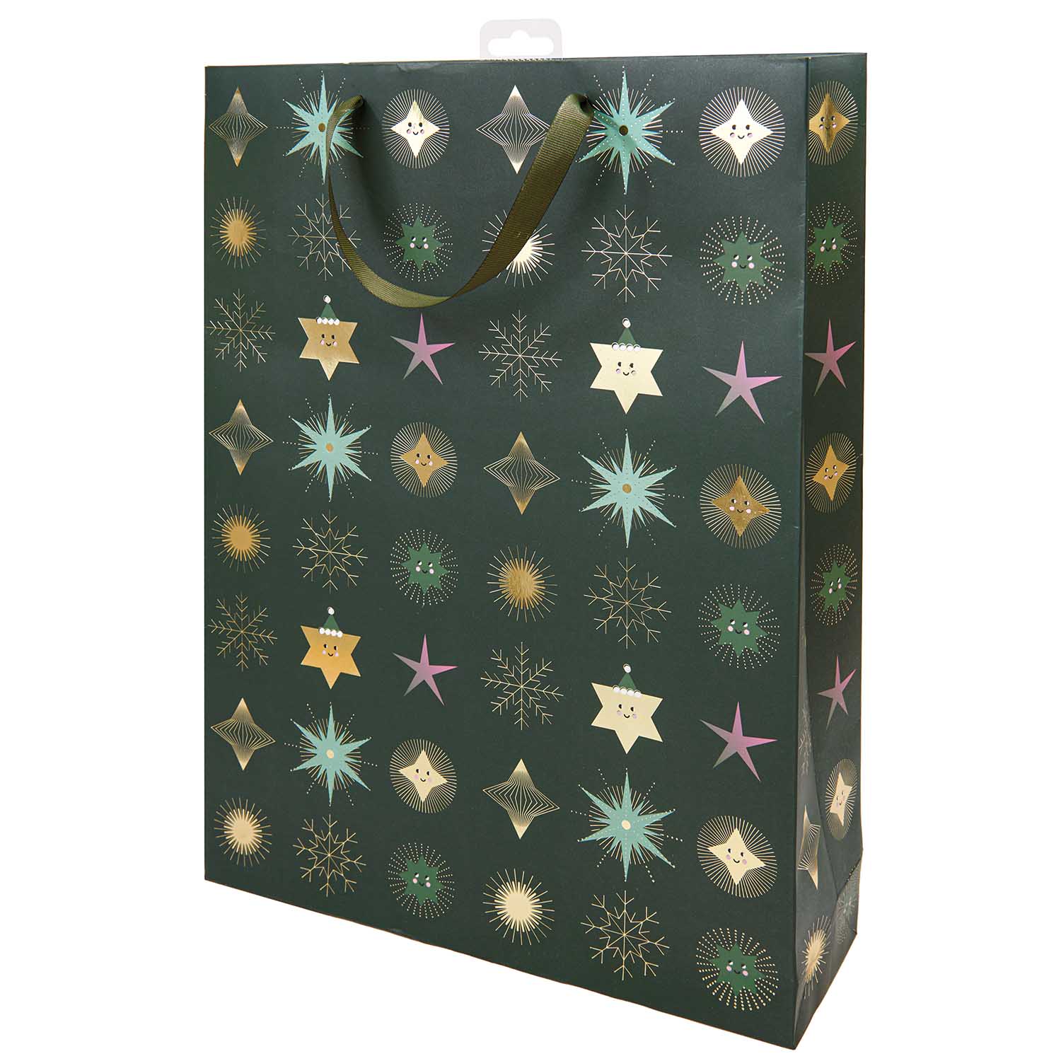 Extra Large Green Gold Star Christmas Gift Bag