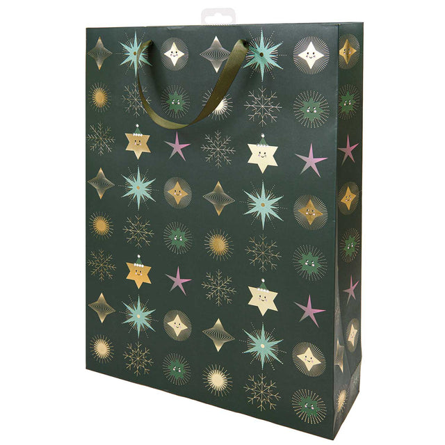 Extra Large Green Gold Star Christmas Gift Bag