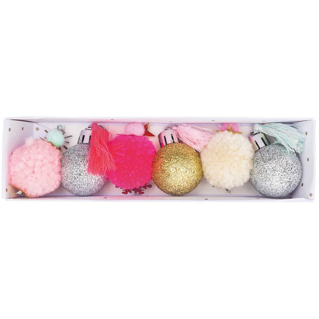 Neon Pastel Glitter And Pom Pom Baubles