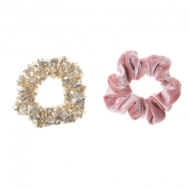 Pink Sequin And Velvet Scrunchie Set