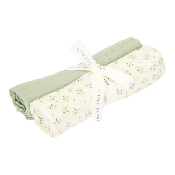 Set Of Two Muslins: Blueberry Leaves & Sage