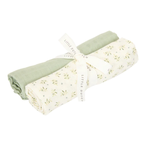 Set Of Two Muslins: Blueberry Leaves & Sage
