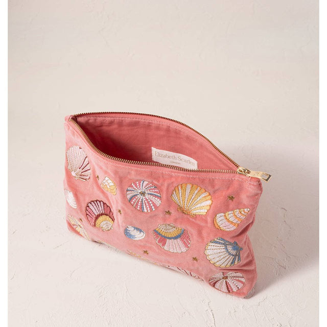 Seashell Coral Velvet Everyday Pouch