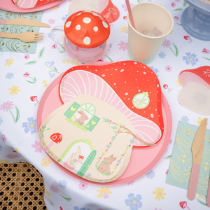 Bunnies In The Garden Mushroom House Plates