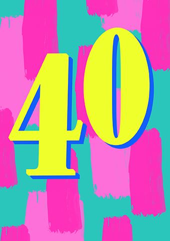 Age 40 Neon Brush Stroke Card