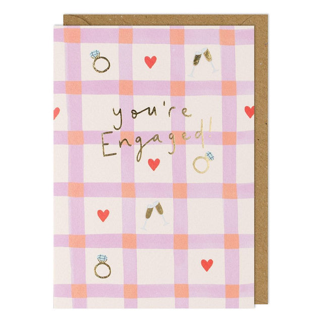 Gingham Engaged Card