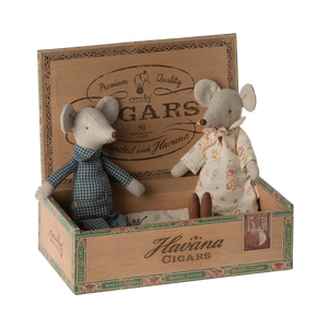 Grandma & Grandpa Mice In Cigar Box