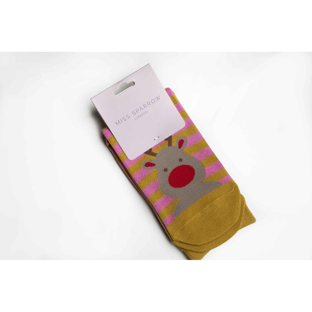 Mustard Reindeer Bamboo Socks