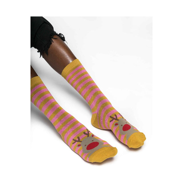 Mustard Reindeer Bamboo Socks
