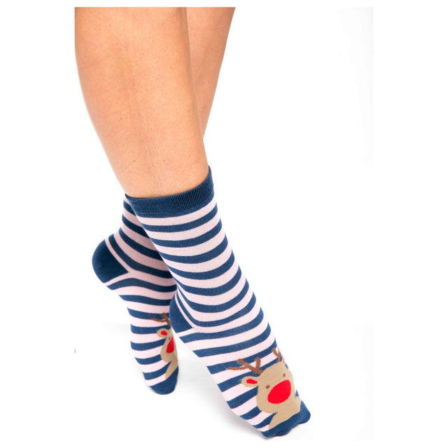 Navy Reindeer Bamboo Socks