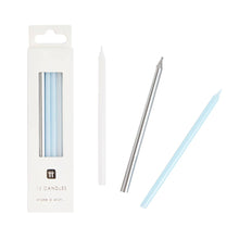 Load image into Gallery viewer, Blue &amp; Silver Long Birthday Candles